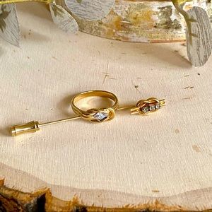 Vintage- Gold Plated Infinity Marquis Rhinestone Ring and Stick Pin Set